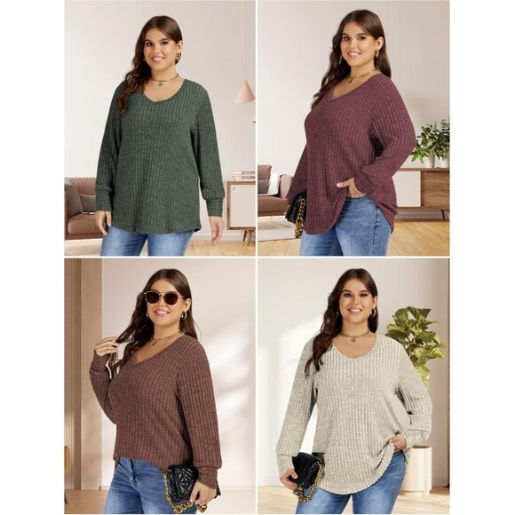 Plus Size Women's V Neck Sweater Top Lightweight Knit Flowy Tunic - Picture 5 of 5